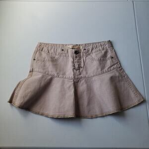 Y2K Zara TRF Denim Micro Skirt Womens 2 Beige Flare Mini Raw Hem Pockets Spain